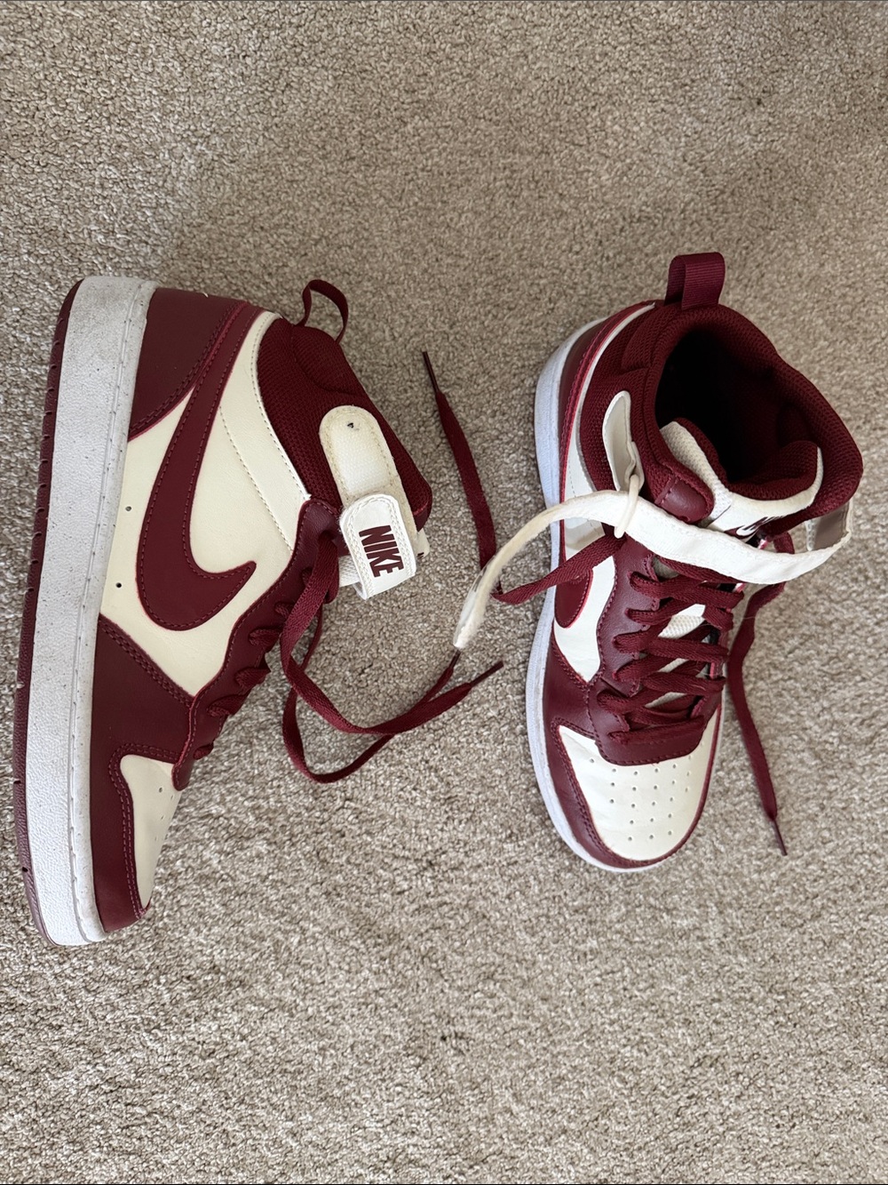 Nike Kids Maroon and Cream High-Top Sneakers